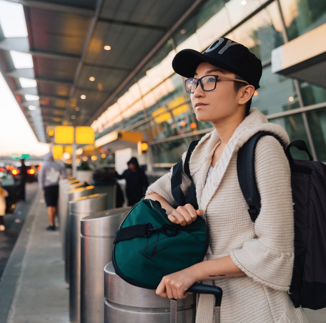 Traveller prepared to leave the airport