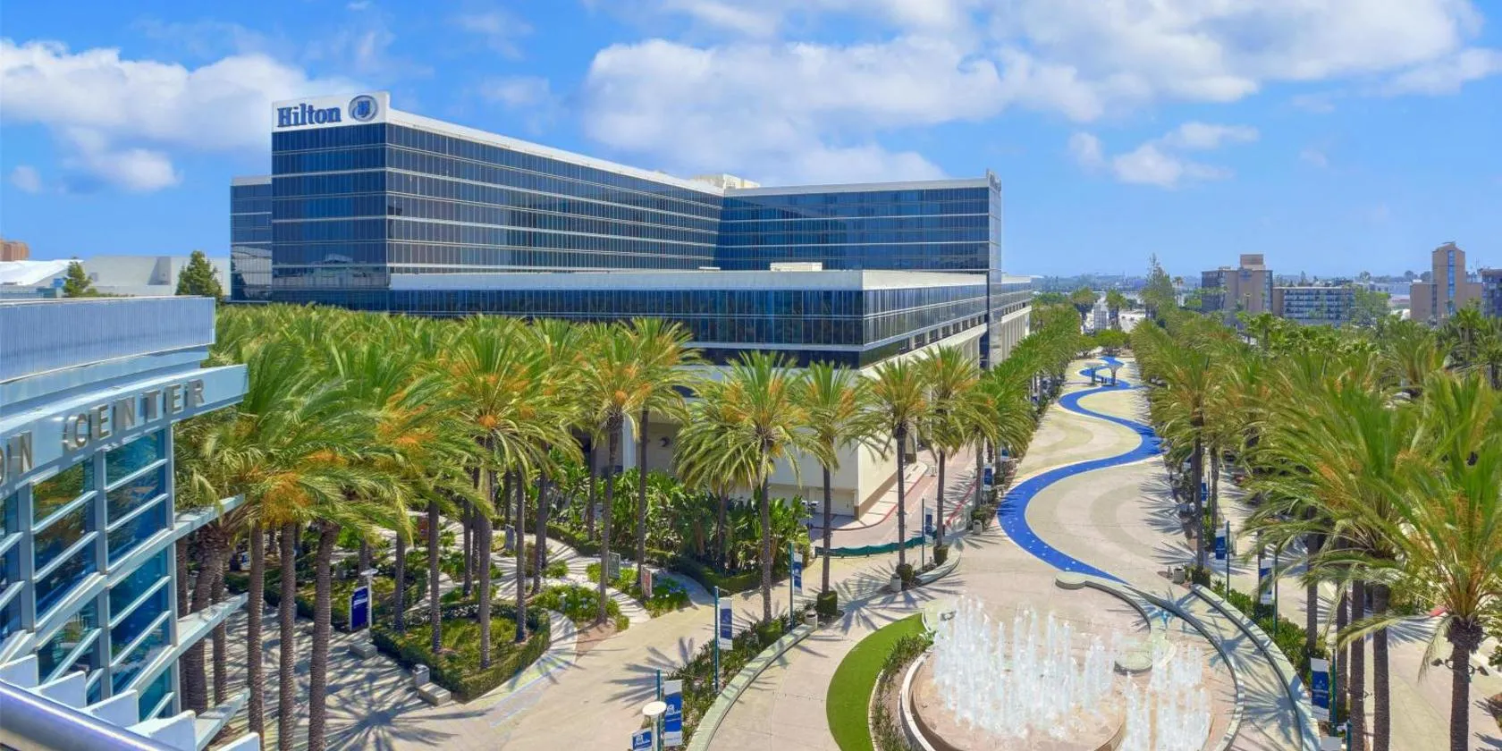 Anaheim Convention Center Grand Plaza with Hilton Anaheim beside the exhibition campus