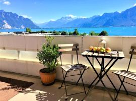 Central Studio with Lake View | 102, hotell i Montreux