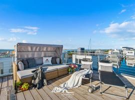 Treibholz: Meerblick, Dachterrasse, Bootsanleger, Badeleiter, Sauna, лодка в Олпениц