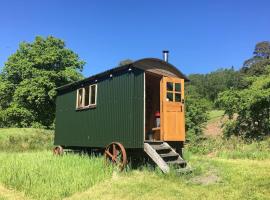 Cosy woodland off Grid Shepherds Hut - Rowan, hotel in Castle Douglas