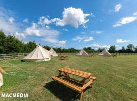 Bell tent glamping at Marwell Resort, luxury tent in Winchester