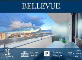 HOMEY BELLEVUE - New - Appartement avec une chambre - Parking privé gratuit - Balcon avec belle vue - Netflix et Wifi inclus - A 5 min de la frontière pour rejoindre Genève, ski resort in Gaillard