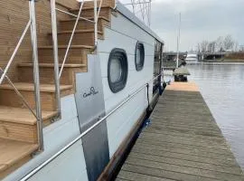 Modern houseboat with roof terrace, on Uitgeestermeer