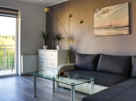 Apartment 50m2 with a large living room, bedroom, balcony and free private parking, hotel near Fashion House Outlet Centre, Gdańsk