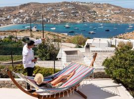 Yalos Mykonos 4 Bedroom Luxury house 5 minute from Ornos Beach w sea & Sunset view