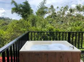 Cabaña tipo glamping en finca cafetera con zonas verdes, avistamiento de aves, paisaje cafetero