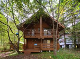 HARUNA CABIN 森の中のログハウス 、広々ウッドデッキでBBQ、公園散策、北軽井沢観光, chalet de montaña en Azumaiokozan