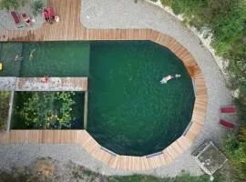 Grand Gîte Les Cabanes de Fallot pour 19 personnes - piscine naturelle