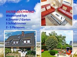 4-ZIMMER-FERIENWOHNUNG DEICHWIESE -Westerland-Sylt - Garten - Terrasse - 3 Schlafzimmer - 2 - 5 Pers, hotel keluarga di Westerland