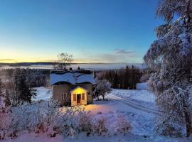 Mysigt hus med utsikt över fjäll och älv., cottage in Järpen