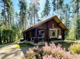 Mökki saunalla mäntymetsässä