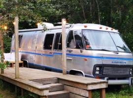 Glamping 1970 American Airstream motorhome, glamping site in Ponsanooth