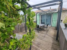 Charmant T2 climatisé, grande terrasse, parking, familiehotel i Courrejean