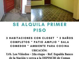 Alquilo 3 cuartos, 2 baños, patio, cocina, sala. Comas, hotel que admite mascotas en Lima