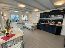 Modernes Bungalow im wunderschönen Garten mit Pool、フリードリヒスハーフェンのバンガロー