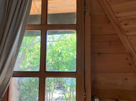 בקתת עץ בחורש במנות - דום גיאודזי - Wooden cabin in Manot, אתר גלמפינג במנות