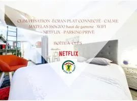 Studio atypique et cosy, classé Gîte de France, CLIMATISATION, lit Queen Size, lave-vaisselle, Netflix, wifi, 400m centre, parking, 15min gare, boîte à clés, Gîtes La Tarine
