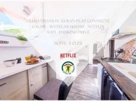 Studio duplex atypique, classé Gîte de France, CLIMATISATION, parking, lit double, calme et cosy, Netflix, wifi, 400m centre, boîte à clés, Gîtes La Tarine