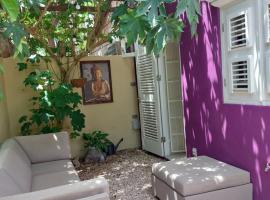 Purple house in colorful city centre, cottage in Willemstad
