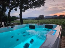 2 studios avec spa, "A l'Ombre de la Chêneraie", vue panoramique sur vignoble, nature et bien-être、Saint-Bauzille-de-Montmelのスパホテル