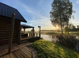 Cabin with a sauna& pond+a hot Tub(additional fee), cabin in Ķeņini