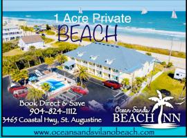 Ocean Sands Beach Boutique Inn-1 Acre Private Beach-St Augustine Historic-2 Miles-Shuttle with Downtown Tour-HEATED Salt Water Pool until 4AM-Popcorn-Cookies-New 4k USD Black Beds-35 Item Breakfast-Eggs-Bacon-Starbucks-Free Guest Laundry-Ph#904-799-SAND, hotelli kohteessa St. Augustine