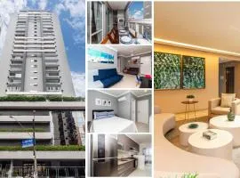 Piemax Praia Grande - 100m PRAIA do BOQUEIRÃO e CENTRO - Vista MAR - Varanda GOURMET com CHURRASQUEIRA privativa - AR CONDICIONADO em todos os ambientes - Wi-Fi 600 Mbps - HOME OFFICE- Vaga de Garagem - Acomoda até 6 pessoas