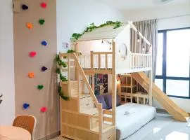Japandi Family Play Suite with Slide Bunk Bed