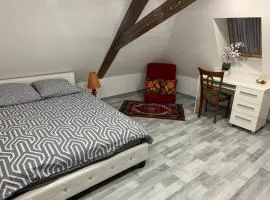 Chambre rustique avec double lit et sa salle de bain privée