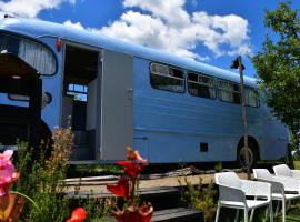 Evi the school bus at Oromahoe Downs Farm, family hotel in Puketona