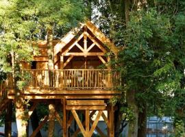 Cabane perchée luxe avec jacuzzi Domaine du Marais Maisse, luxury tent in Maisse