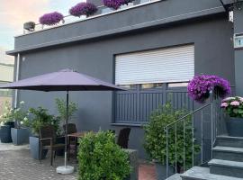 Günstiges grünes Ferienzimmer mit separater moderner Dusche, hôtel à Lörrach