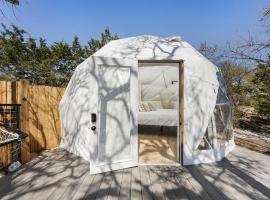 Cloud Dome W Private Hot Tub and Outdoor Shower, camping de luxo em Luckenbach