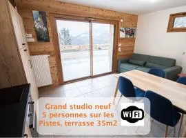 Dans résidence neuve LE SNOW ROC sur les pistes, grand studio cosy 5 pers avec terrasse panoramique, WIFI