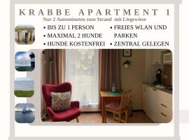 Krabbe Apartment 1, an der Nordsee, zwischen Bremerhaven und Cuxhaven, 2 Hunde willkommen, kostenfreier Parkplatz, gute Zuganbindung, Bäcker und Lebensmittelladen 2 Minuten entfernt, appartamento a Wremen