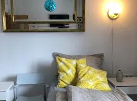 Apartment in Gelb, mit Balkon, Kamin, 50 Schritte zu Radweg, ideal for Long Stay, 4 Singles in Single Rooms