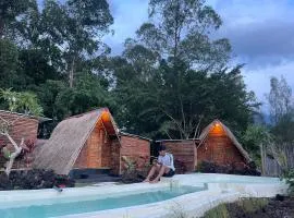 Triangular house and hot spring