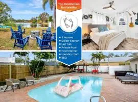 2 Homes w/HotTub, HTD Poo, BBQ, 5 MN to Beach!