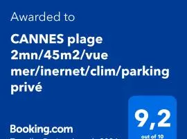 CANNES plage 2mn/45m2/vue mer/inernet/clim/parking privé
