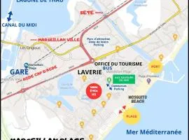 Résidence Le SUNSET Marseillan-plage, entre mer et lagune de Thau, étape vélo, famille, couple, VRP, toutou admis, jardin, parking privé gratuit, vélos, Clim, WIFI fibre gratuite, commodités, plage et piste cyclable à proximité, 6 couchages nous contacter