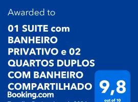 SUITE e QUARTOS -1 SUITE COM BANHEIRO PRIVATIVO - 2 QUARTOS DUPLOS COM BANHEIRO COMPARTILHADO