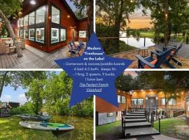 LUX Treehouse on Private Lake next to Lake Conroe with Game room, Paddleboards, Lake Views, and more!