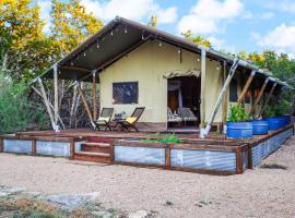 Hill Country Safari Tent and Recreational Pavilion and Cowboy Pool!, pet-friendly hotel in Dripping Springs