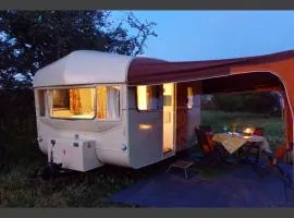 Retro Caravan with Mountain Views