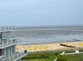 Traumhafte Ferienwohnung - direkter Meerblick - 50m zum Strand in Cuxhaven Duhnen in 1A Lage im Haus Seehütte, huoneisto kohteessa Cuxhaven