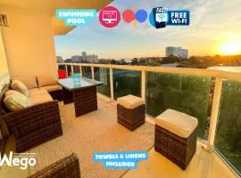 Large 3BR Apt SunsetView Roof Pool Walk to Beach