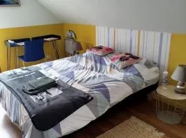 Chambre jaune dans maison avec parking