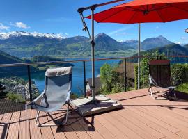 Cozy House above Lake Lucerne in car-free Vitznau Mittlerschwanden at Mount Rigi railway, hotel Vitznauban
