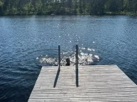 Moderne hytte ved sjøen med badstue